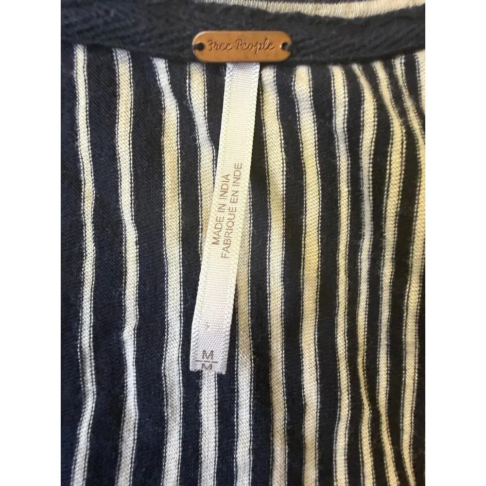 Free people womens M black and cream striped wrap top flutter sleeve tie waist